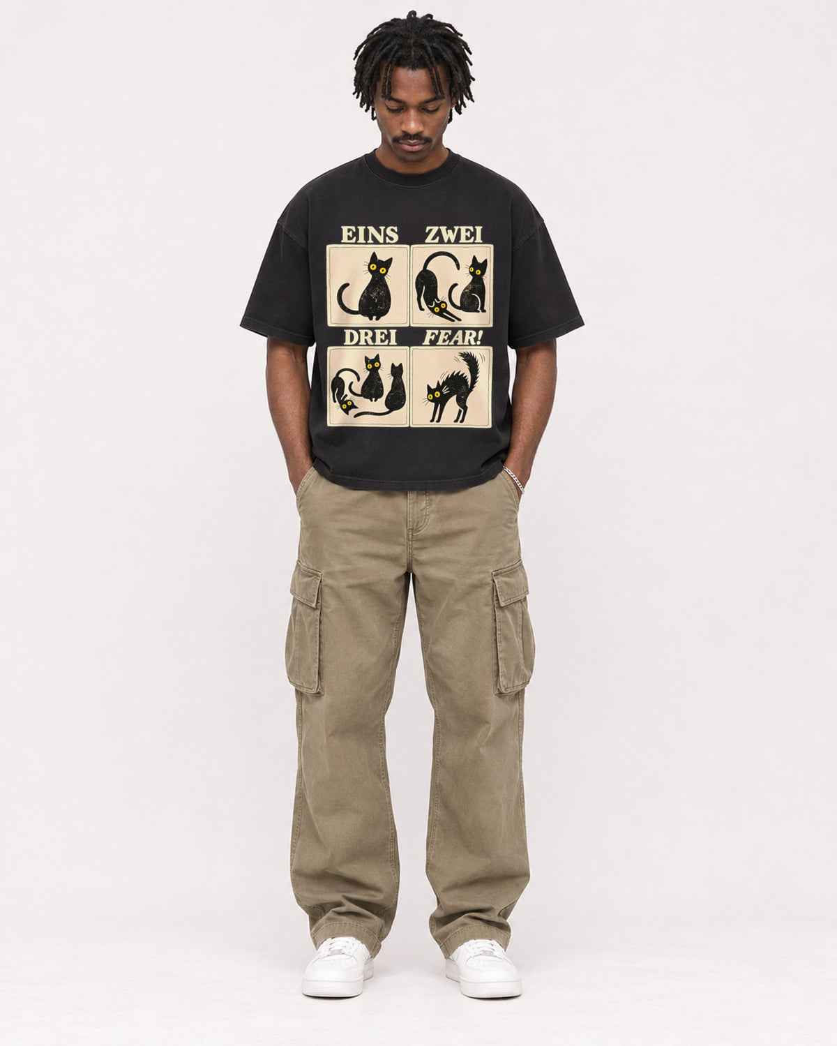 Mockup Boxy Heavyweight Tee Black male full-body 04
