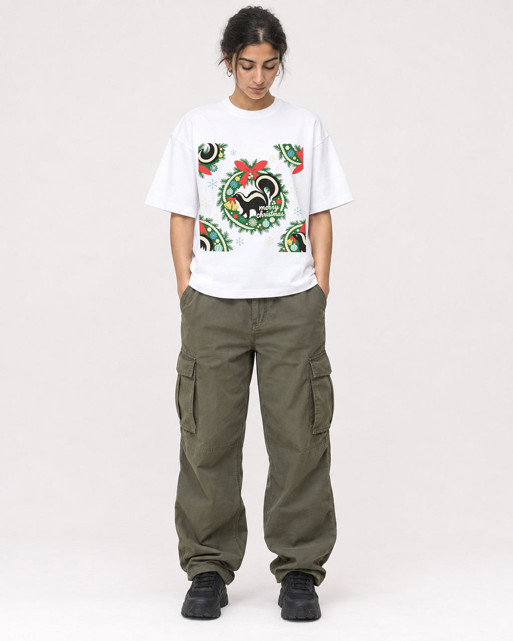 Mockup Boxy Heavyweight Tee White female full-body 17