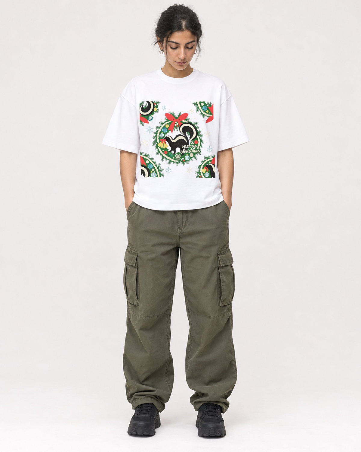 Mockup Boxy Heavyweight Tee White female full-body 17