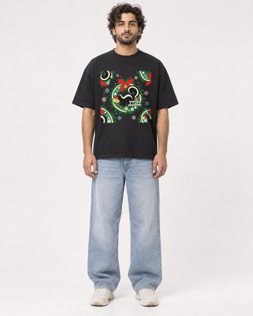 Mockup Boxy Heavyweight Tee Black male full-body 17