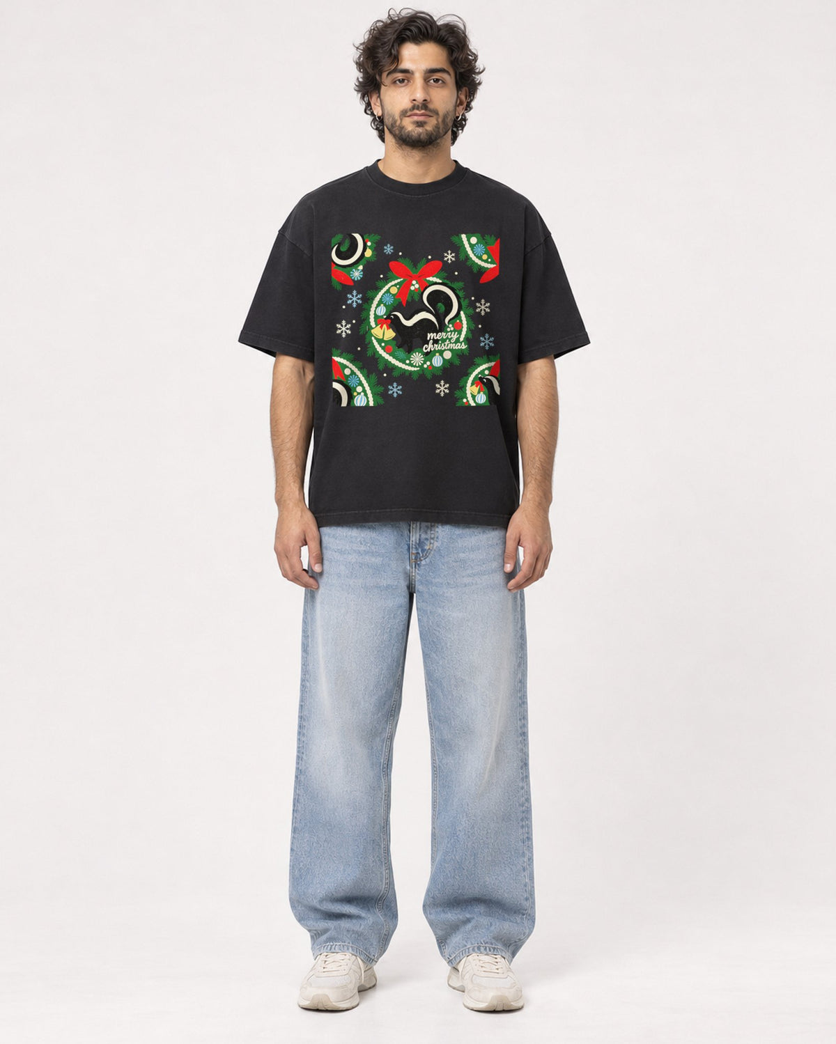 Mockup Boxy Heavyweight Tee Black male full-body 17