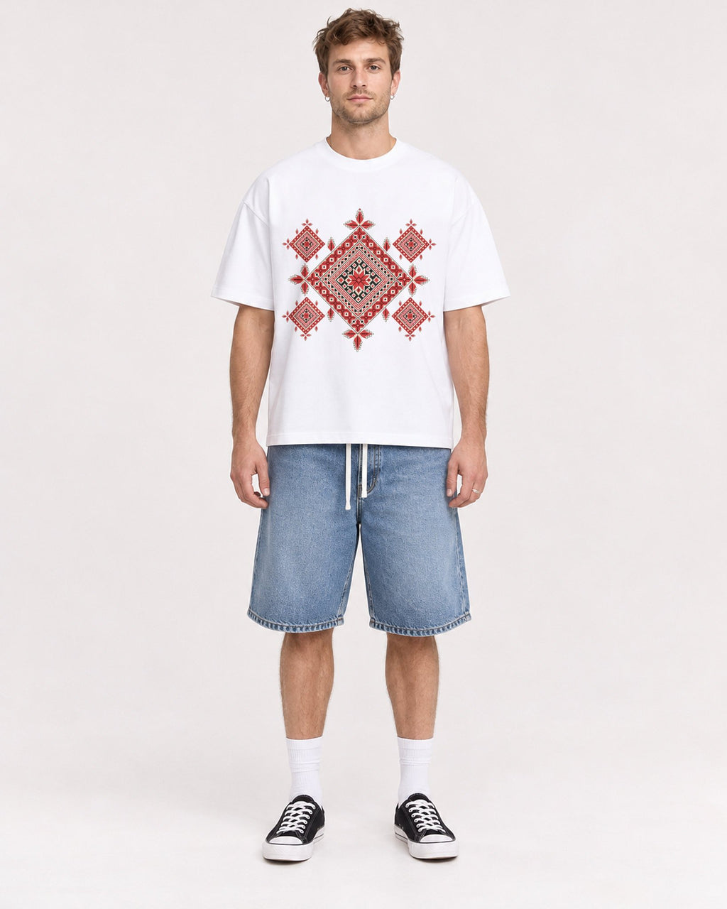 Mockup Boxy Heavyweight Tee White male full-body 08
