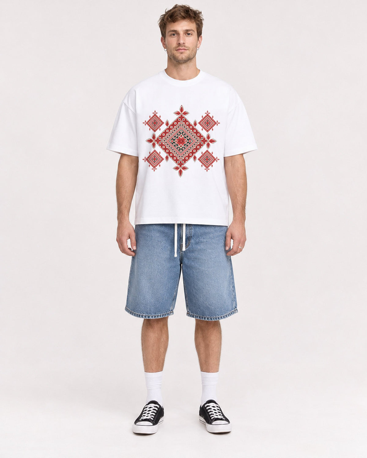 Mockup Boxy Heavyweight Tee White male full-body 08