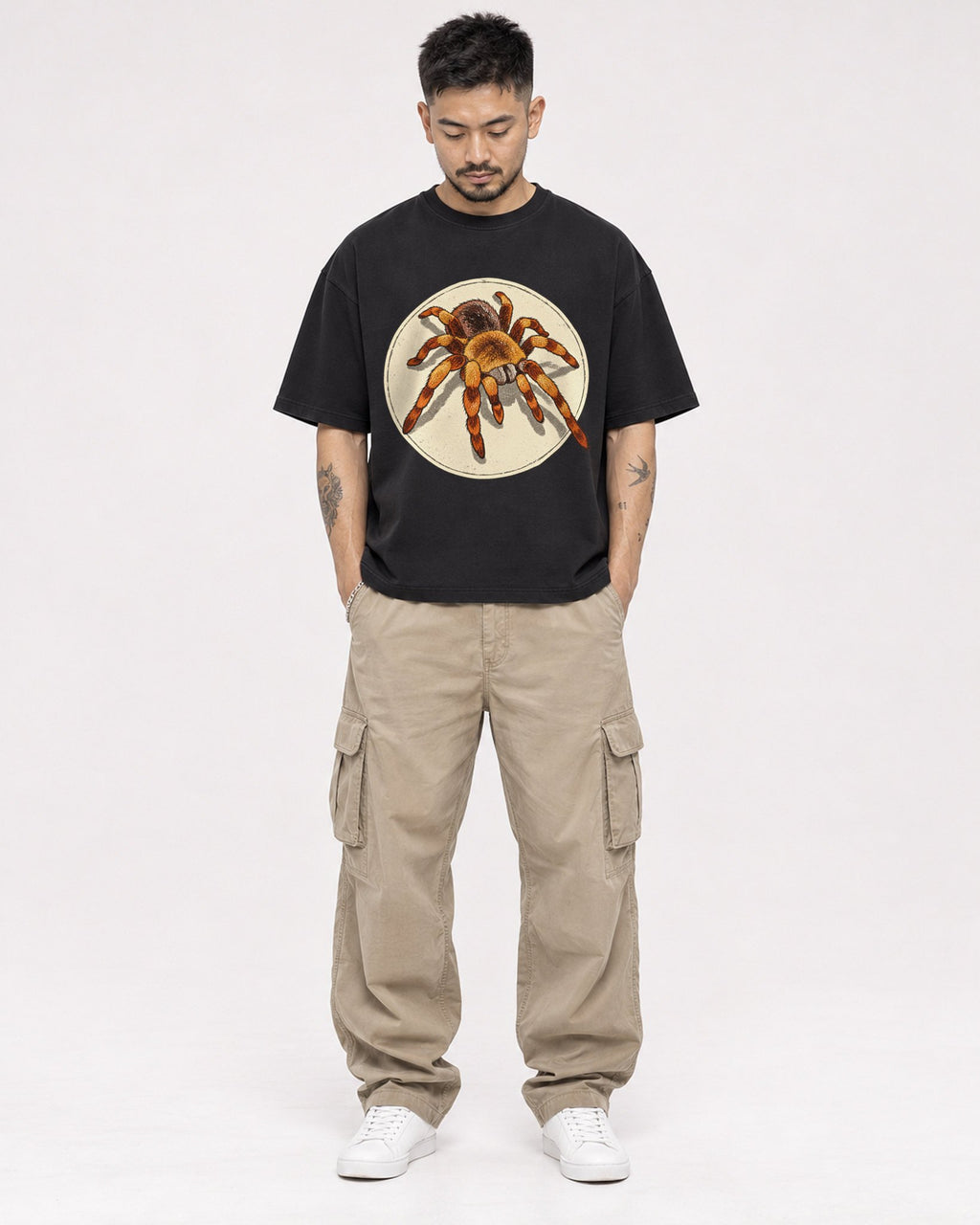 Mockup Boxy Heavyweight Tee Black male full-body 12