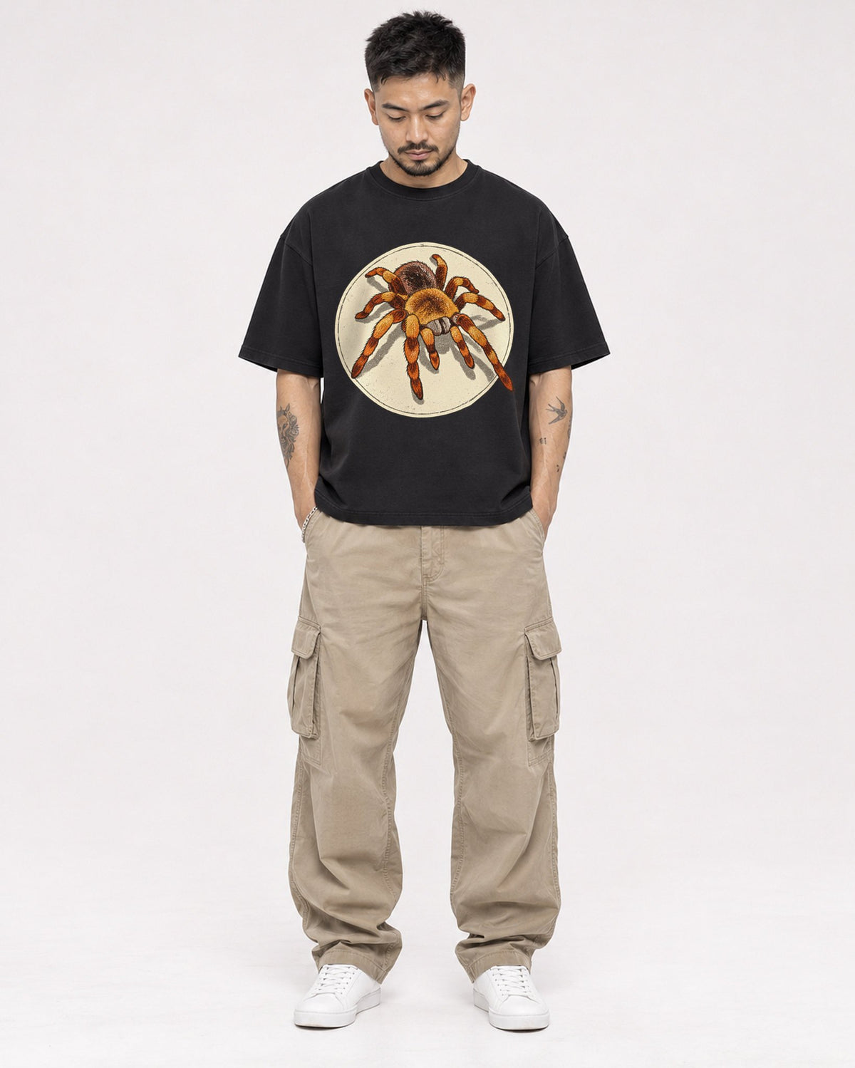 Mockup Boxy Heavyweight Tee Black male full-body 12