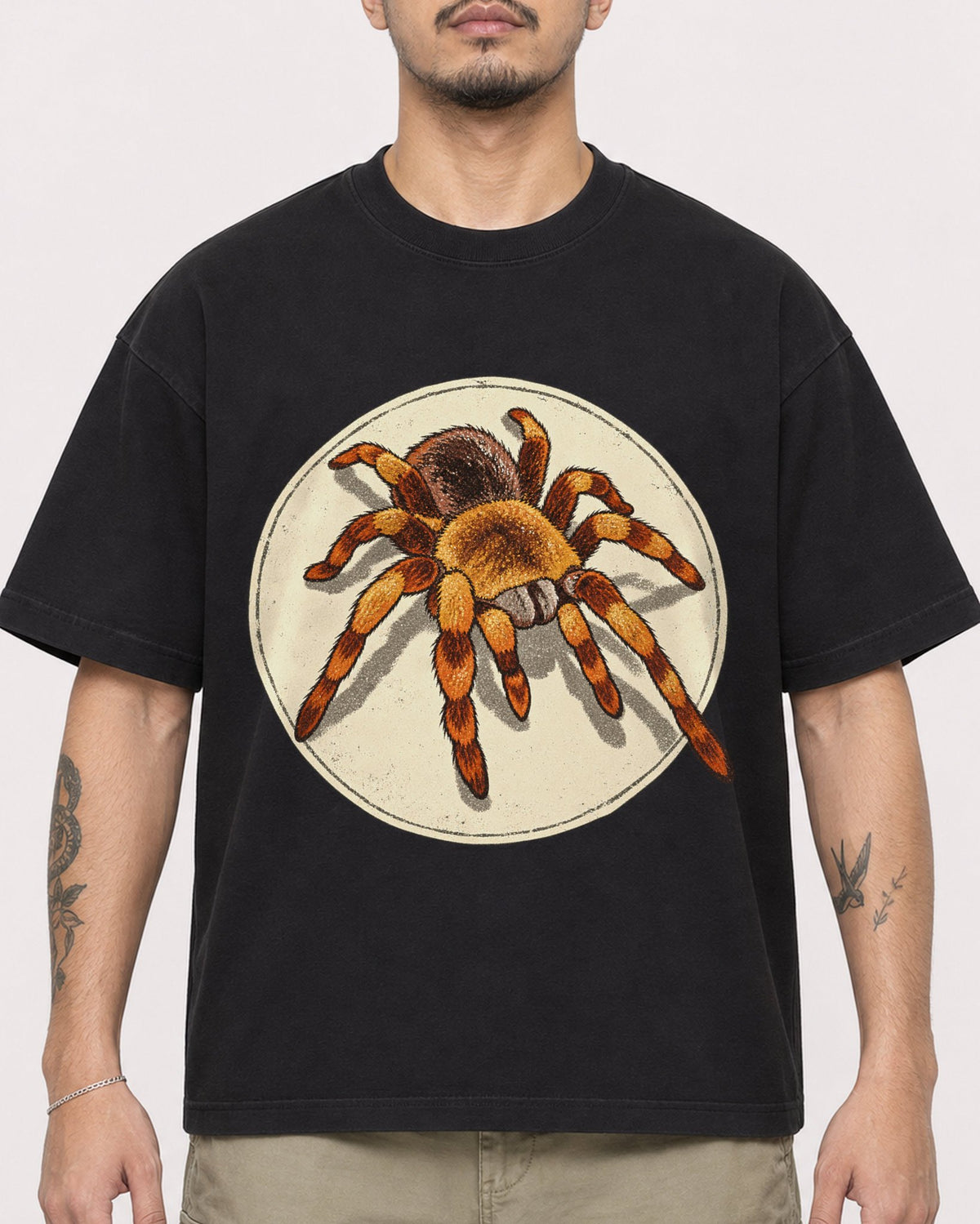 Mockup Boxy Heavyweight Tee Black male close-up 12