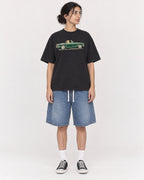 Mockup Boxy Heavyweight Tee Black female full-body 17
