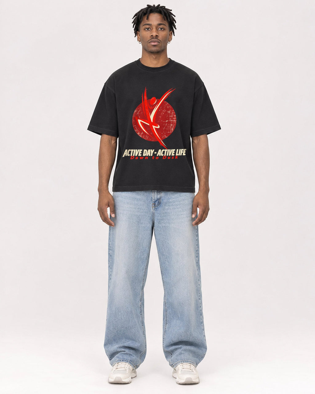 Mockup Boxy Heavyweight Tee Black male full-body 05