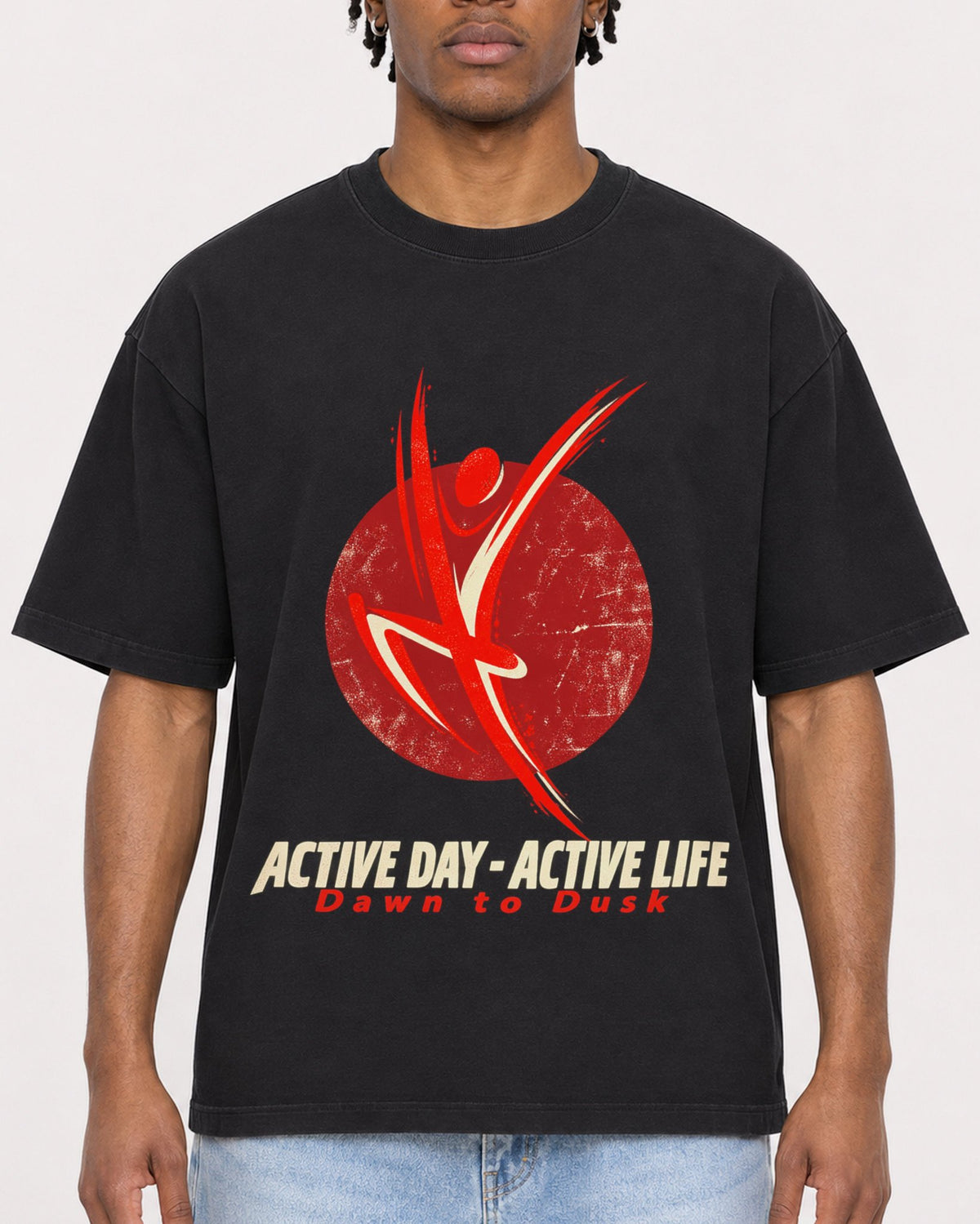 Mockup Boxy Heavyweight Tee Black male close-up 05