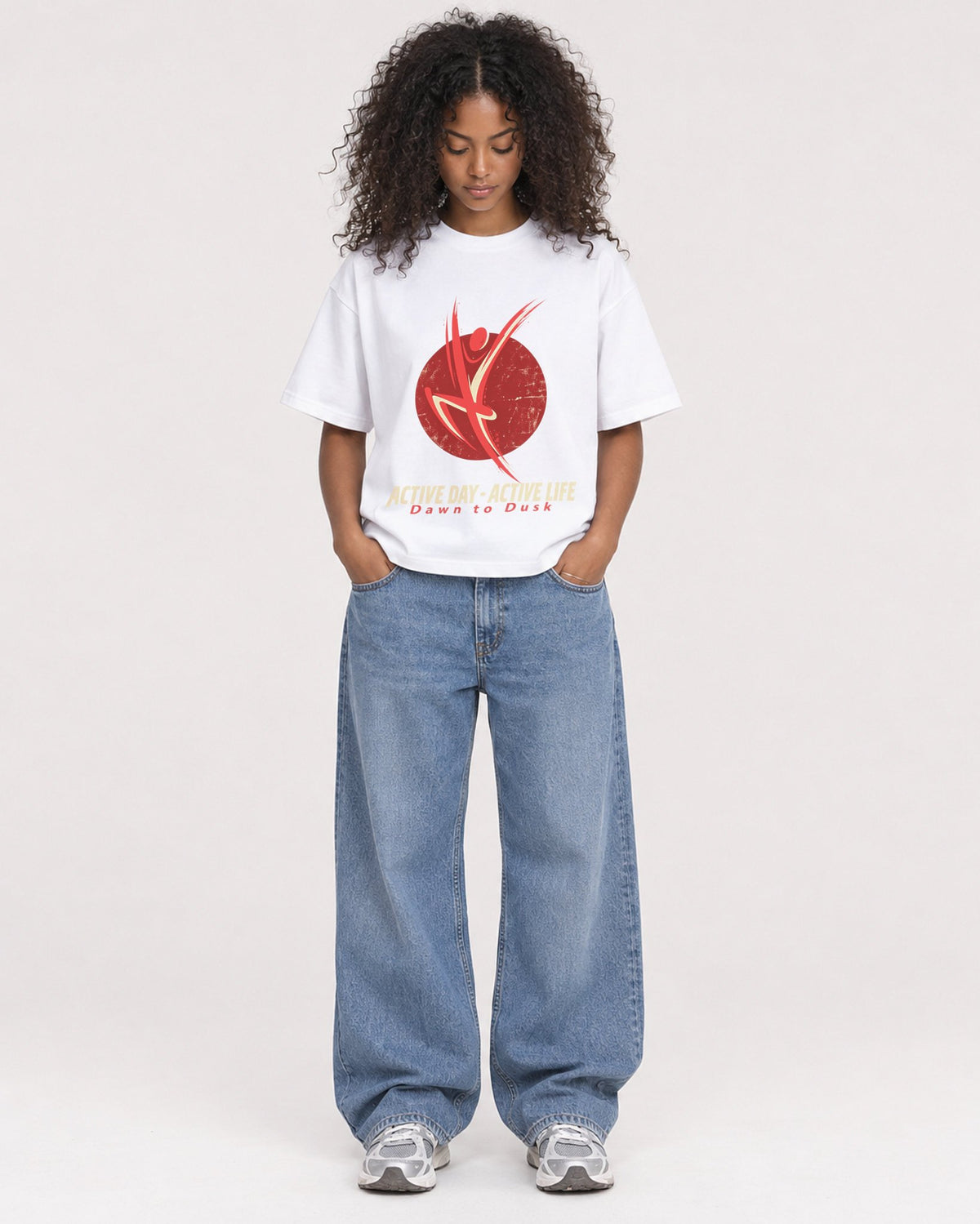 Mockup Boxy Heavyweight Tee White female full-body 05