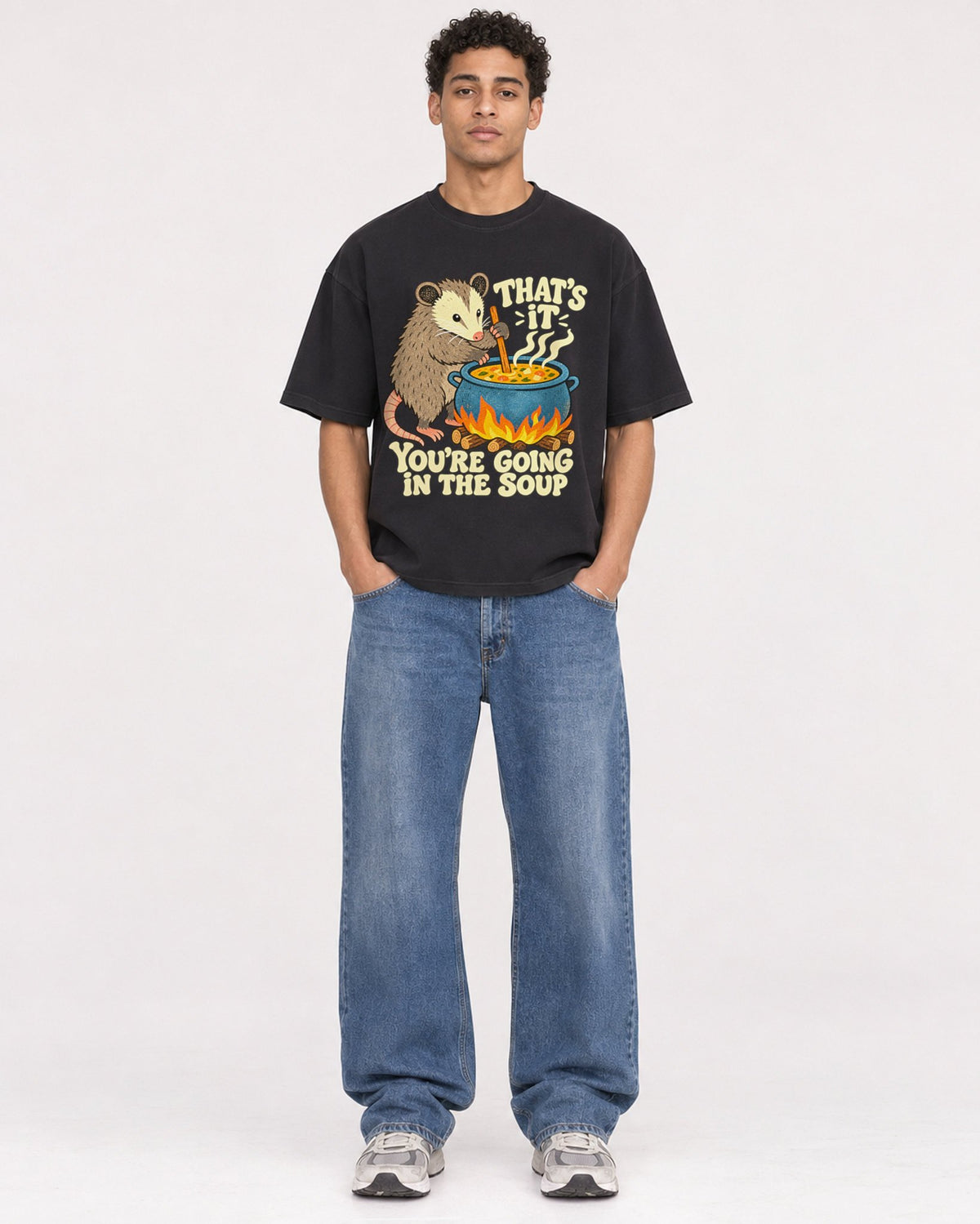 Mockup Boxy Heavyweight Tee Black male full-body 10