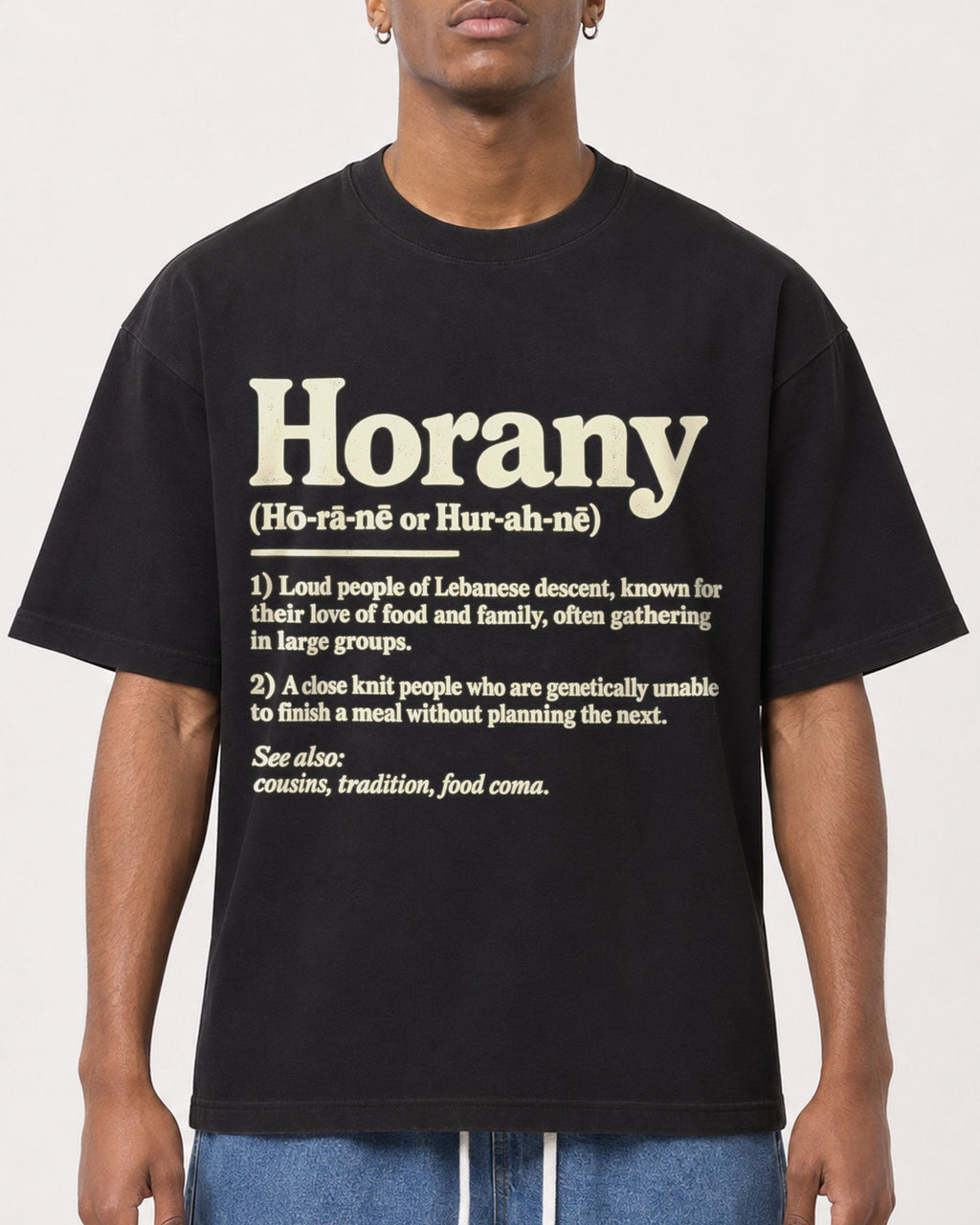 Mockup Boxy Heavyweight Tee Black male close-up 15