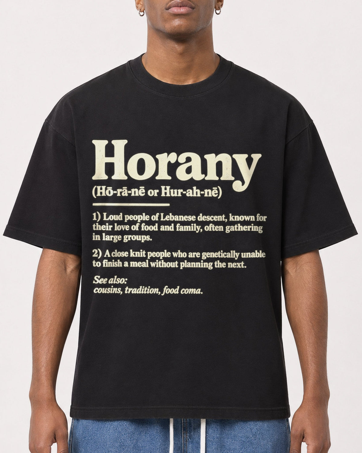 Mockup Boxy Heavyweight Tee Black male close-up 15