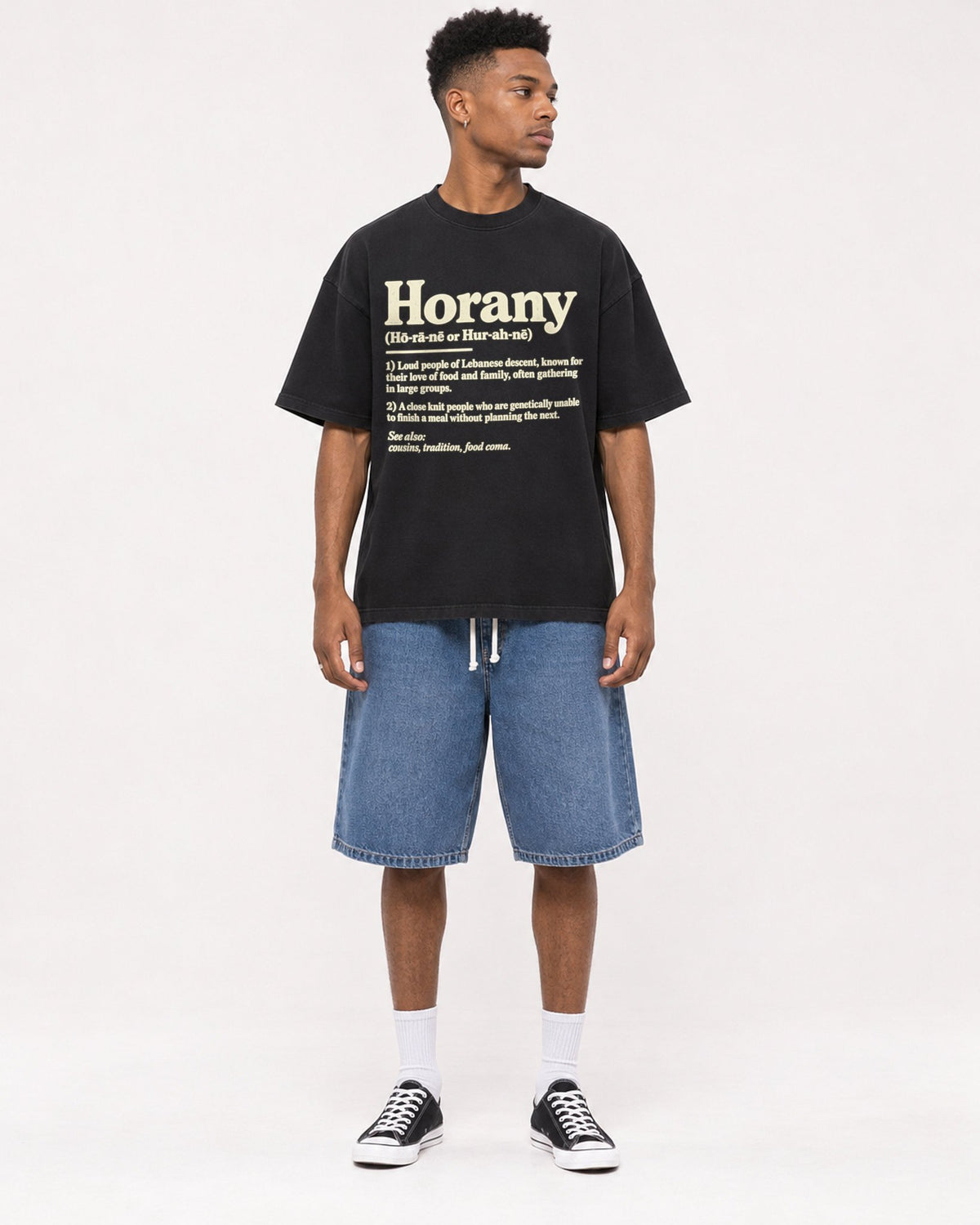 Mockup Boxy Heavyweight Tee Black male full-body 15