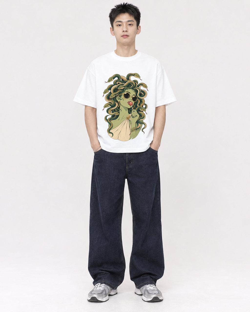 Mockup Boxy Heavyweight Tee White male full-body 21