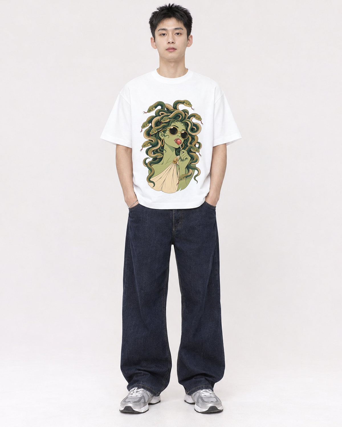 Mockup Boxy Heavyweight Tee White male full-body 21