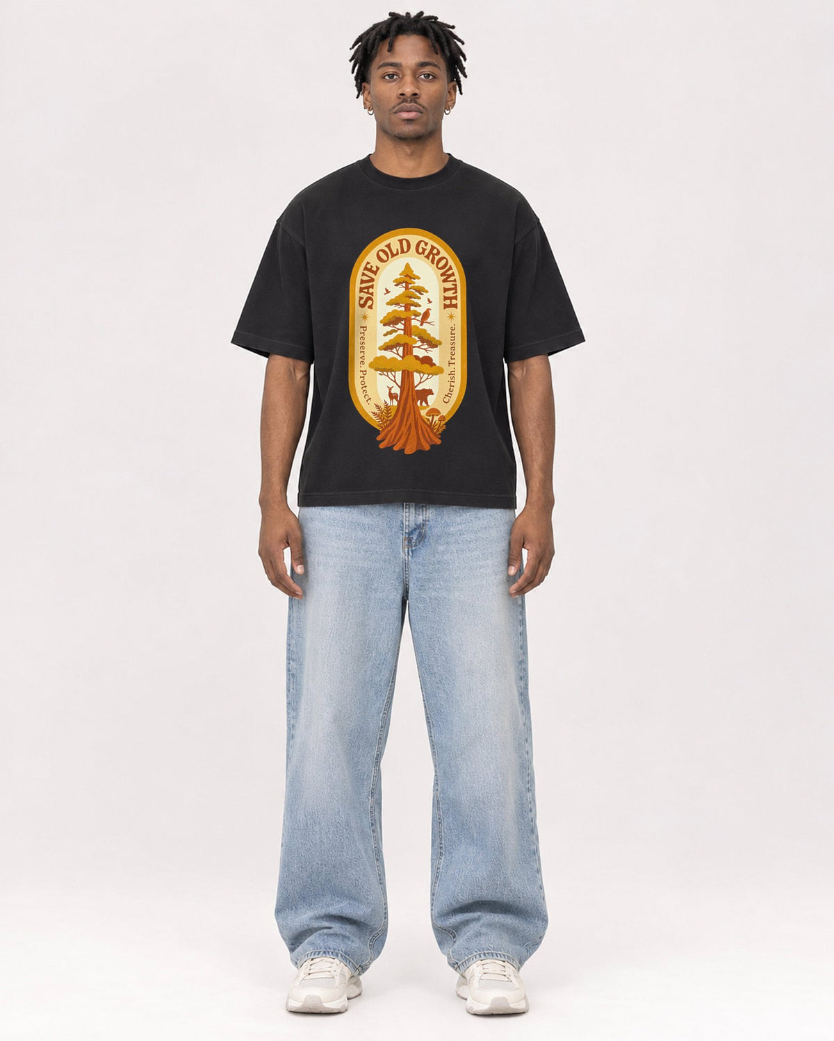 Mockup Boxy Heavyweight Tee Black male full-body 05