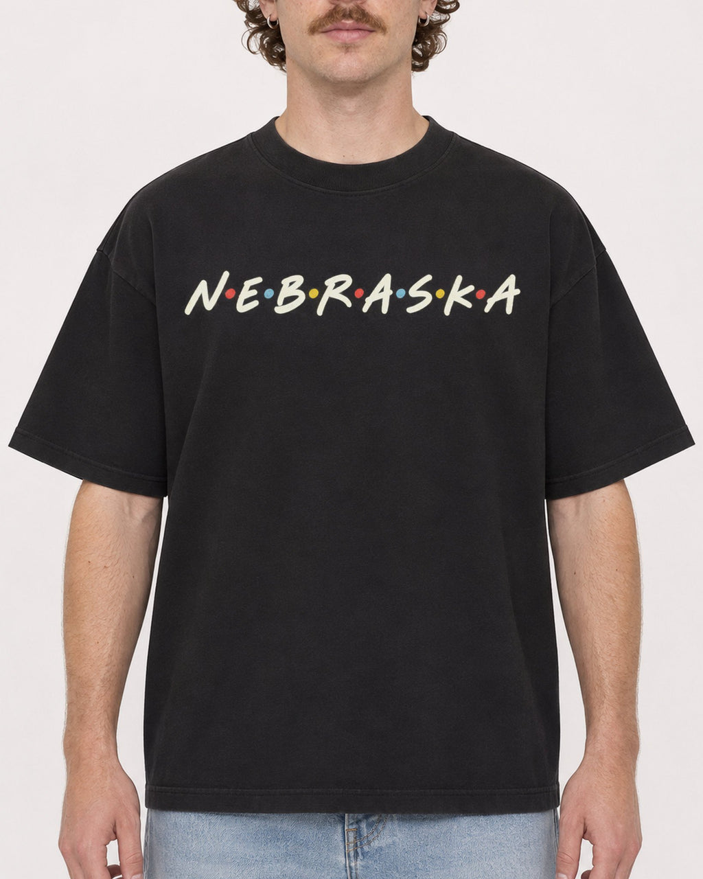 Mockup Boxy Heavyweight Tee Black male close-up 09