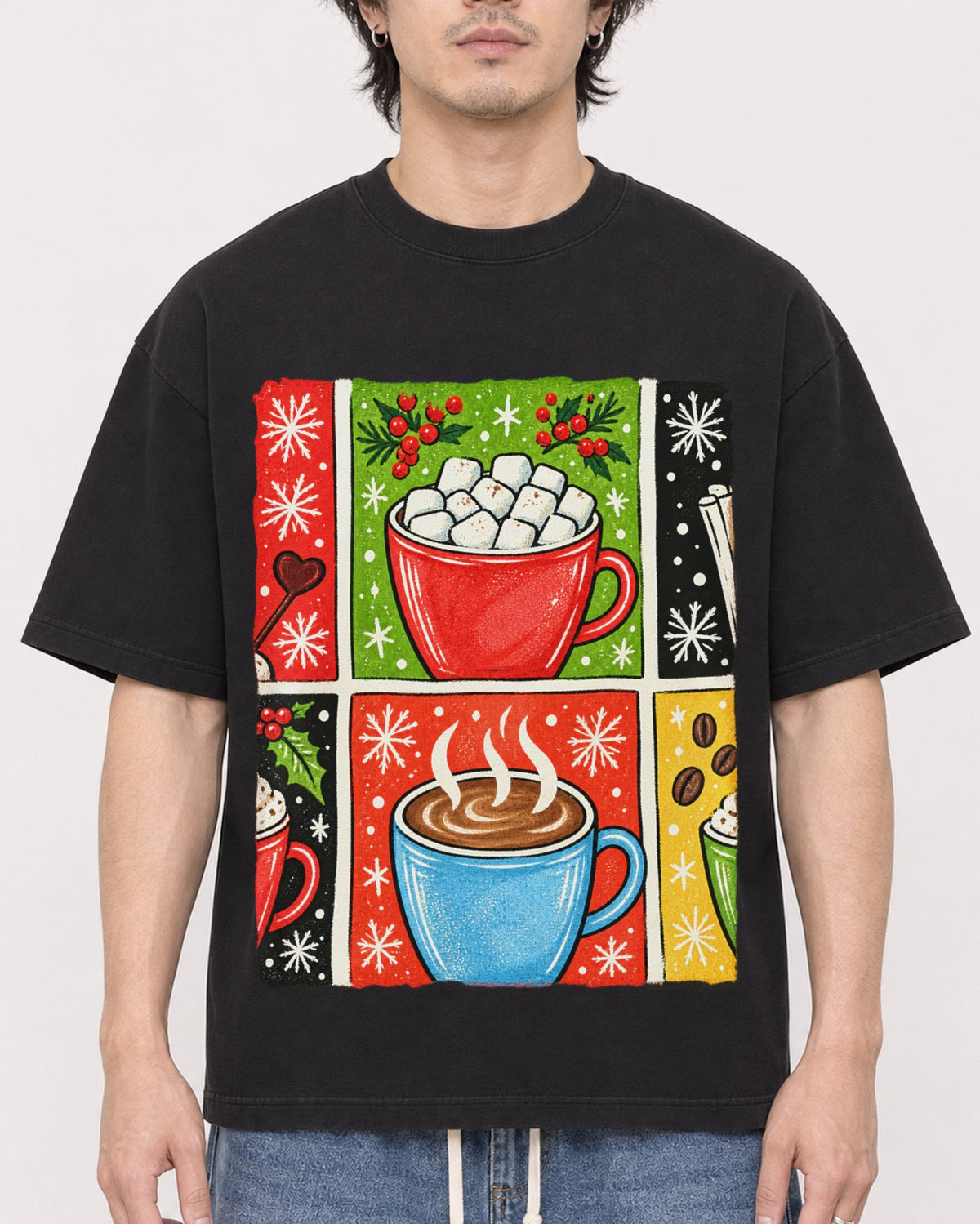 Mockup Boxy Heavyweight Tee Black male close-up 03