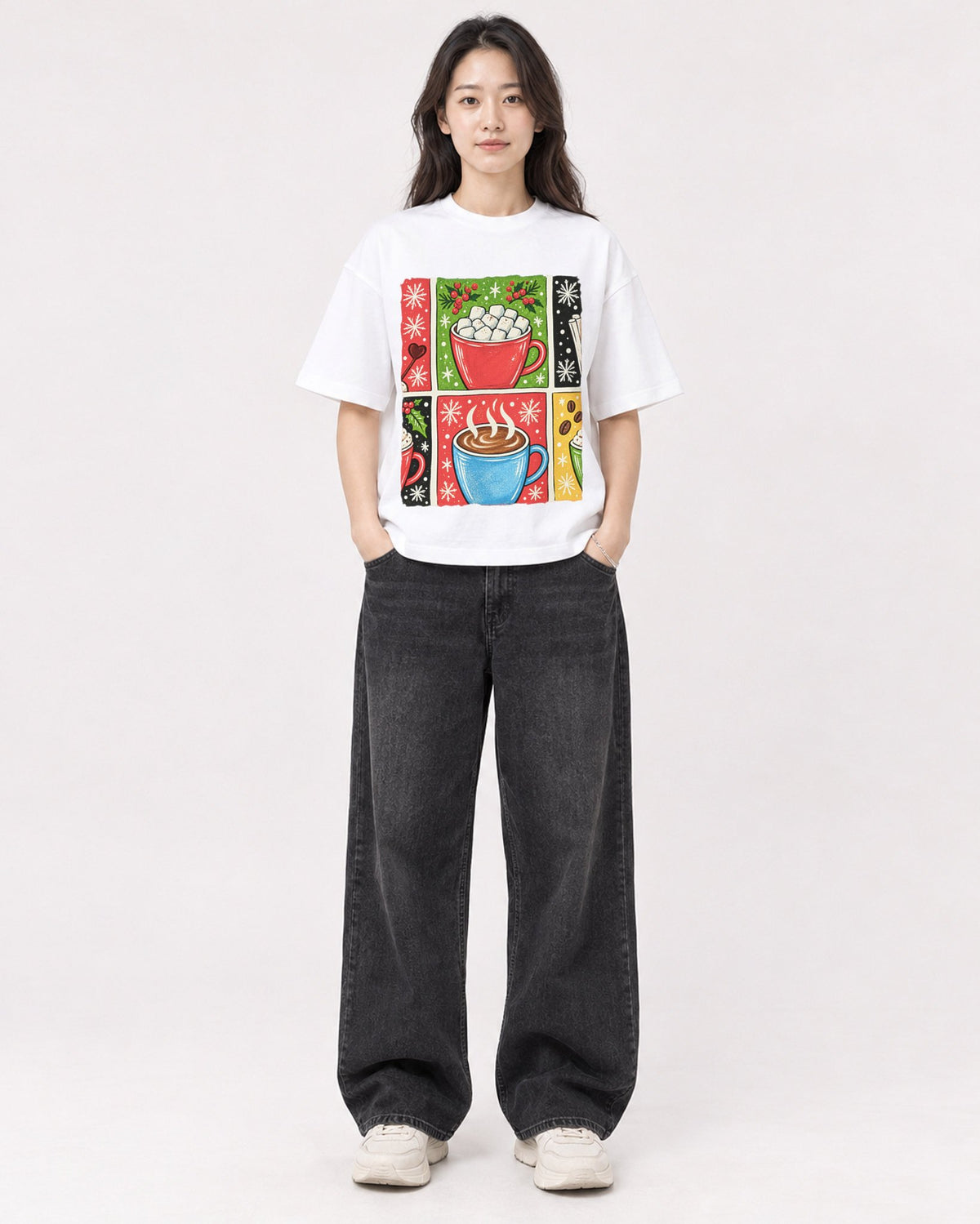 Mockup Boxy Heavyweight Tee White female full-body 03