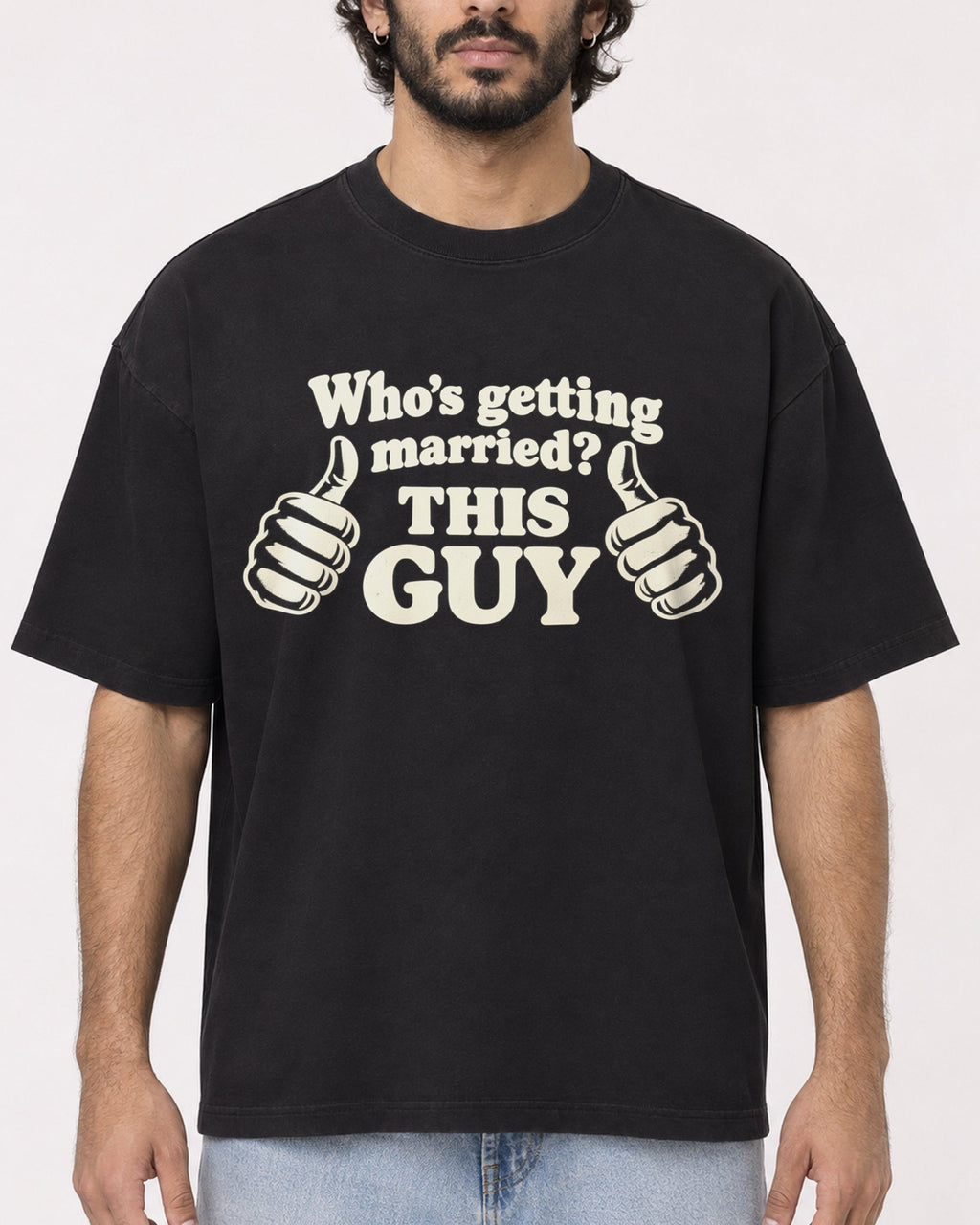 Mockup Boxy Heavyweight Tee Black male close-up 17
