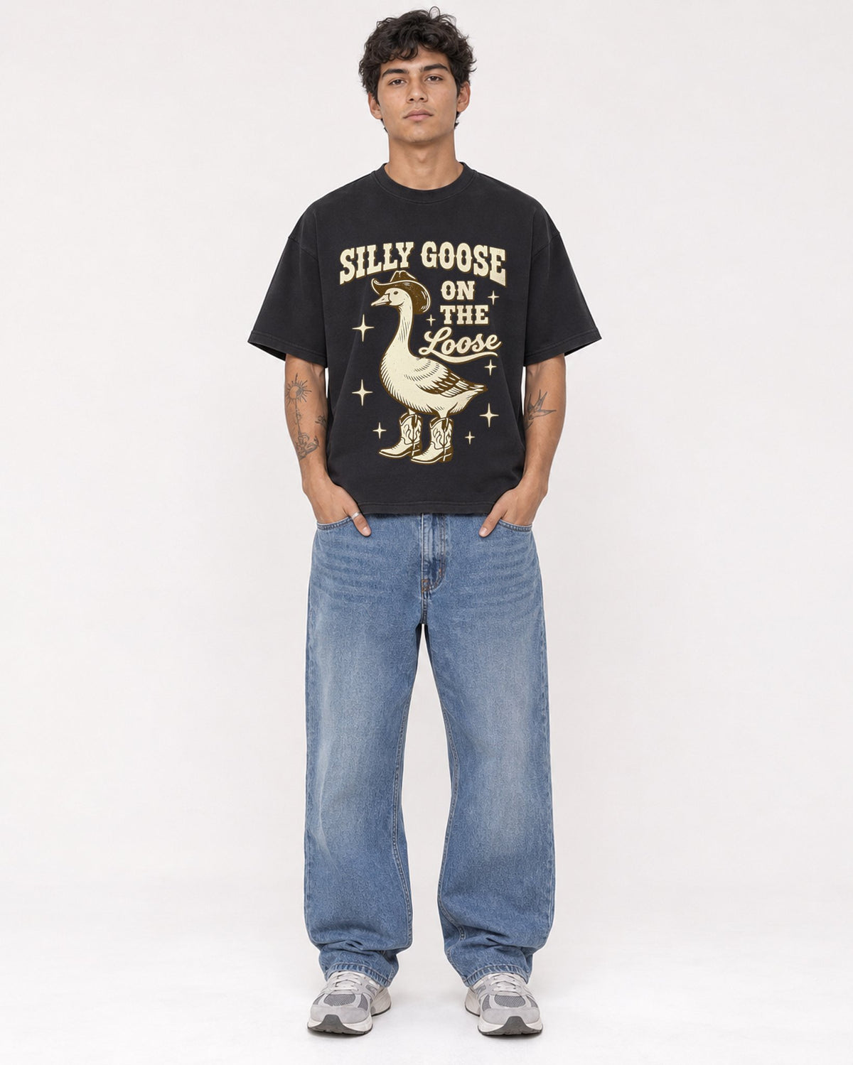 Mockup Boxy Heavyweight Tee Black male full-body 06