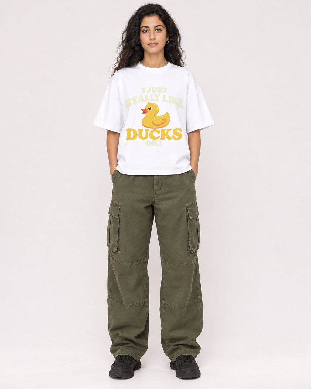 Mockup Boxy Heavyweight Tee White female full-body 07