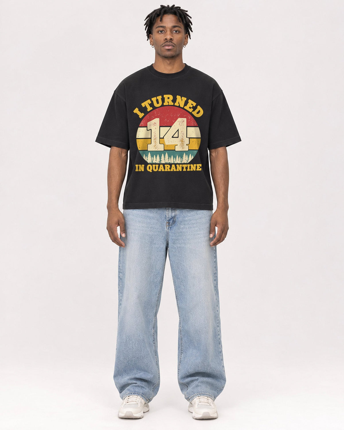 Mockup Boxy Heavyweight Tee Black male full-body 05