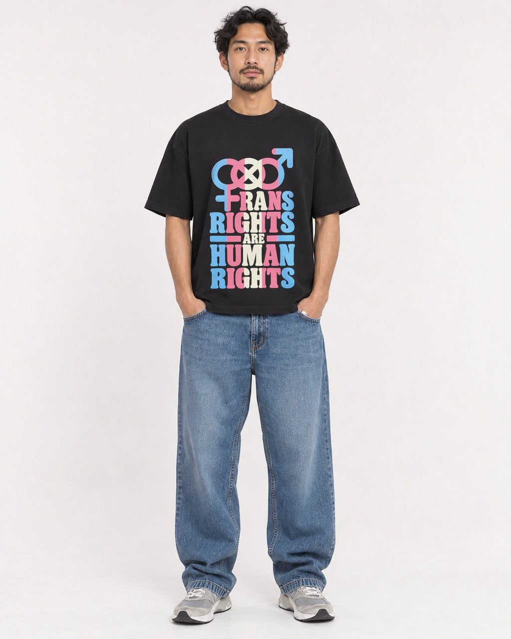 Mockup Boxy Heavyweight Tee Black male full-body 02
