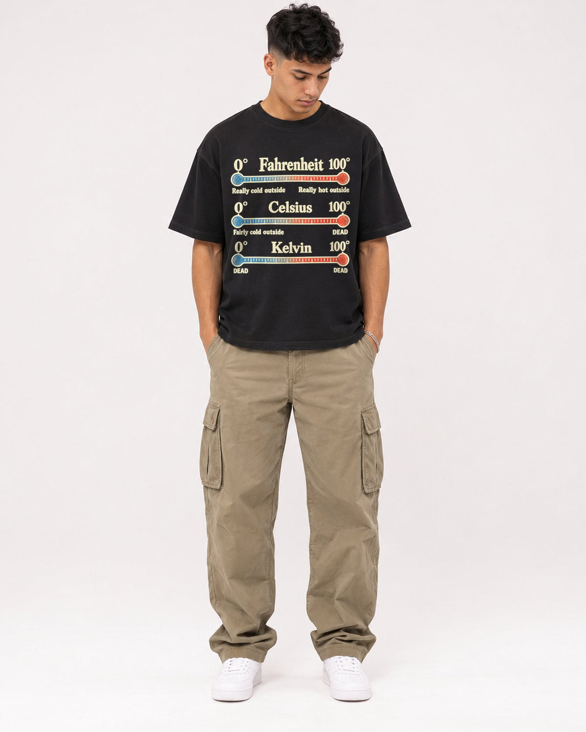 Mockup Boxy Heavyweight Tee Black male full-body 16