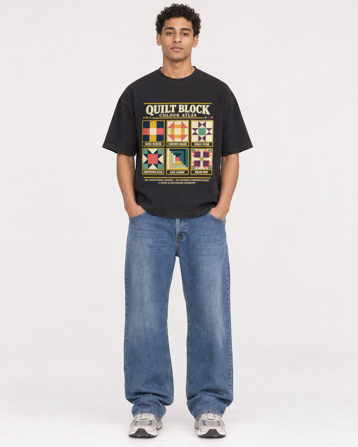 Mockup Boxy Heavyweight Tee Black male full-body 10