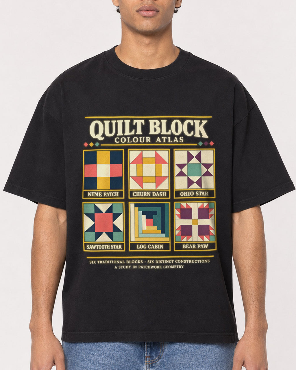 Mockup Boxy Heavyweight Tee Black male close-up 10