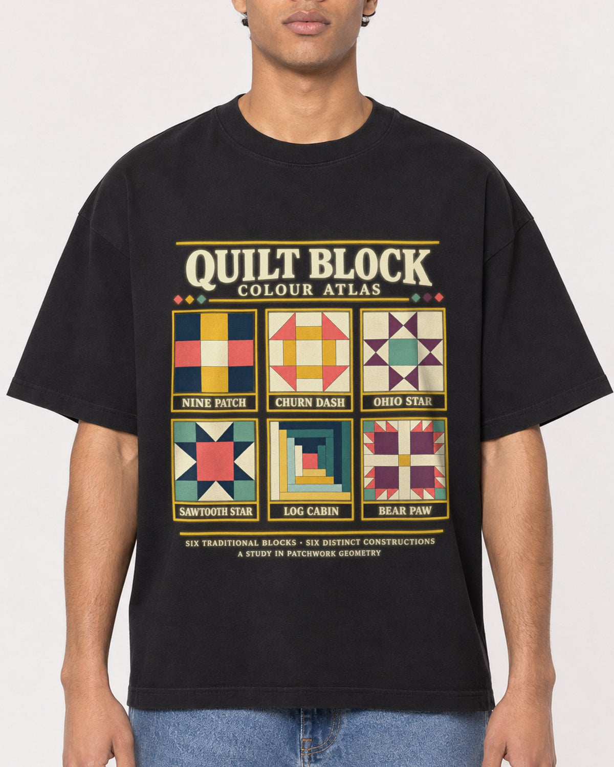 Mockup Boxy Heavyweight Tee Black male close-up 10