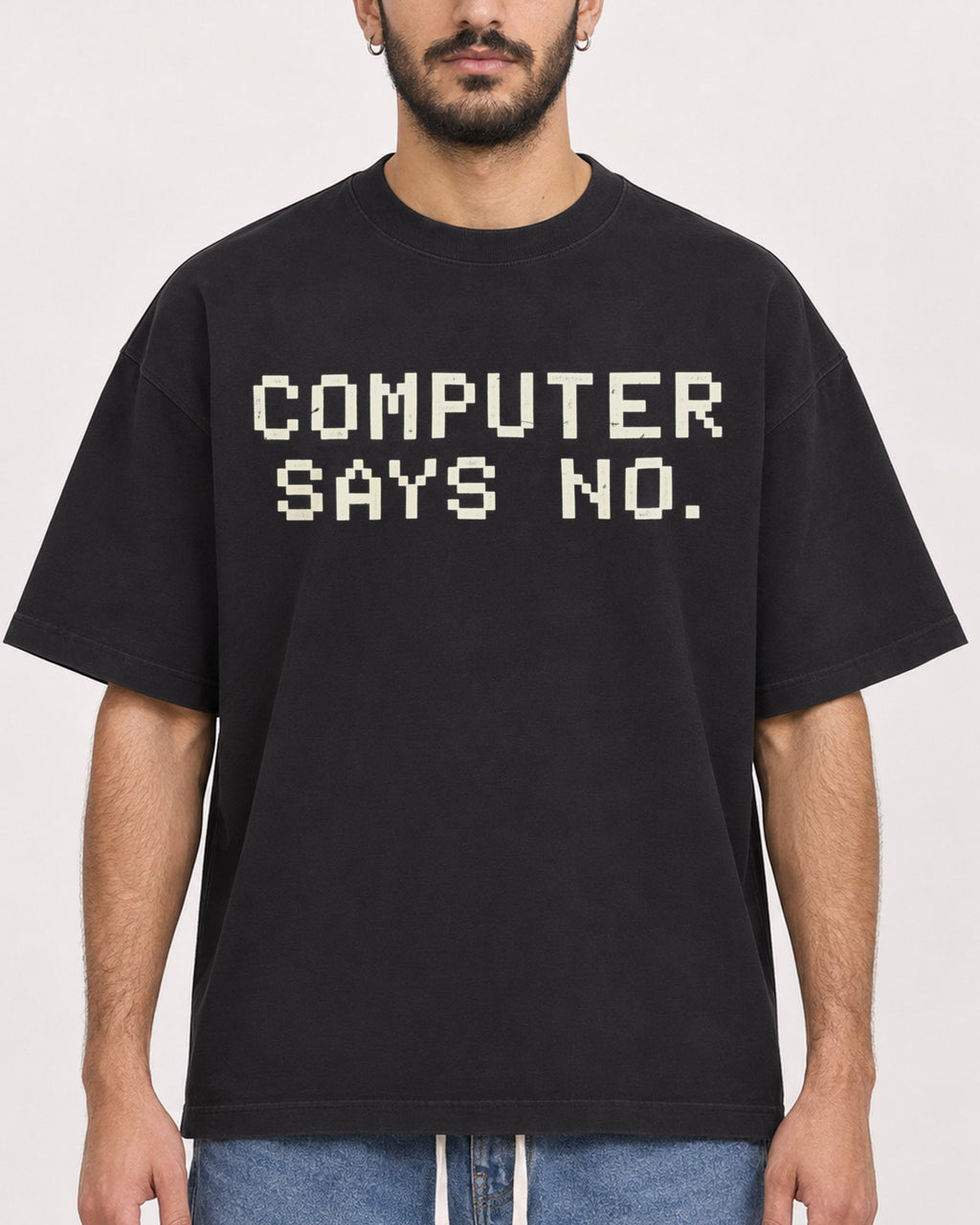 Mockup Boxy Heavyweight Tee Black male close-up 07
