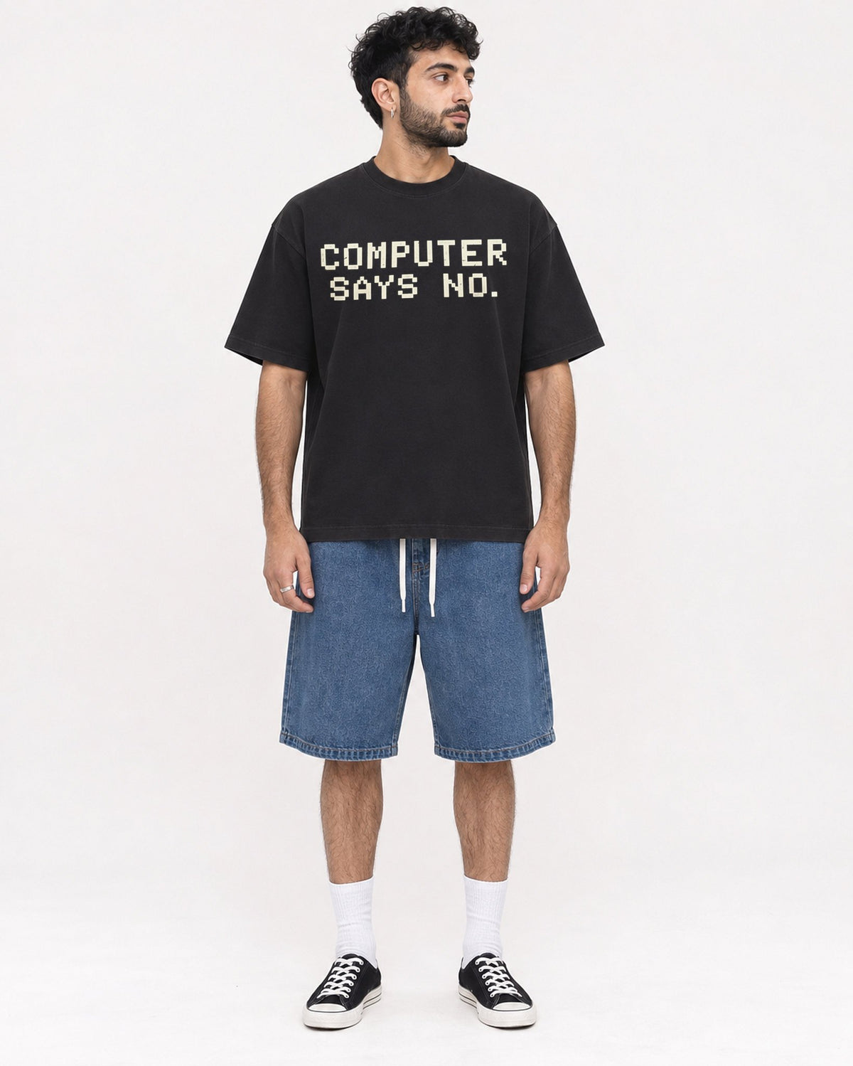 Mockup Boxy Heavyweight Tee Black male full-body 07