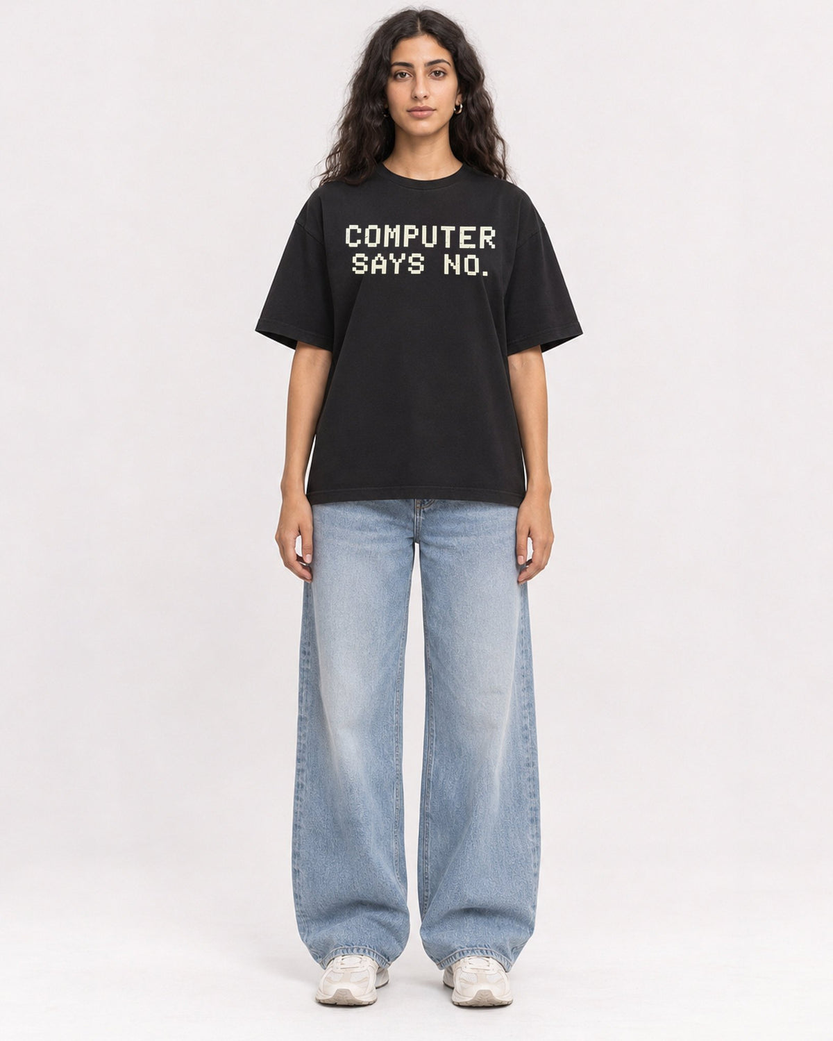 Mockup Boxy Heavyweight Tee Black female full-body 07