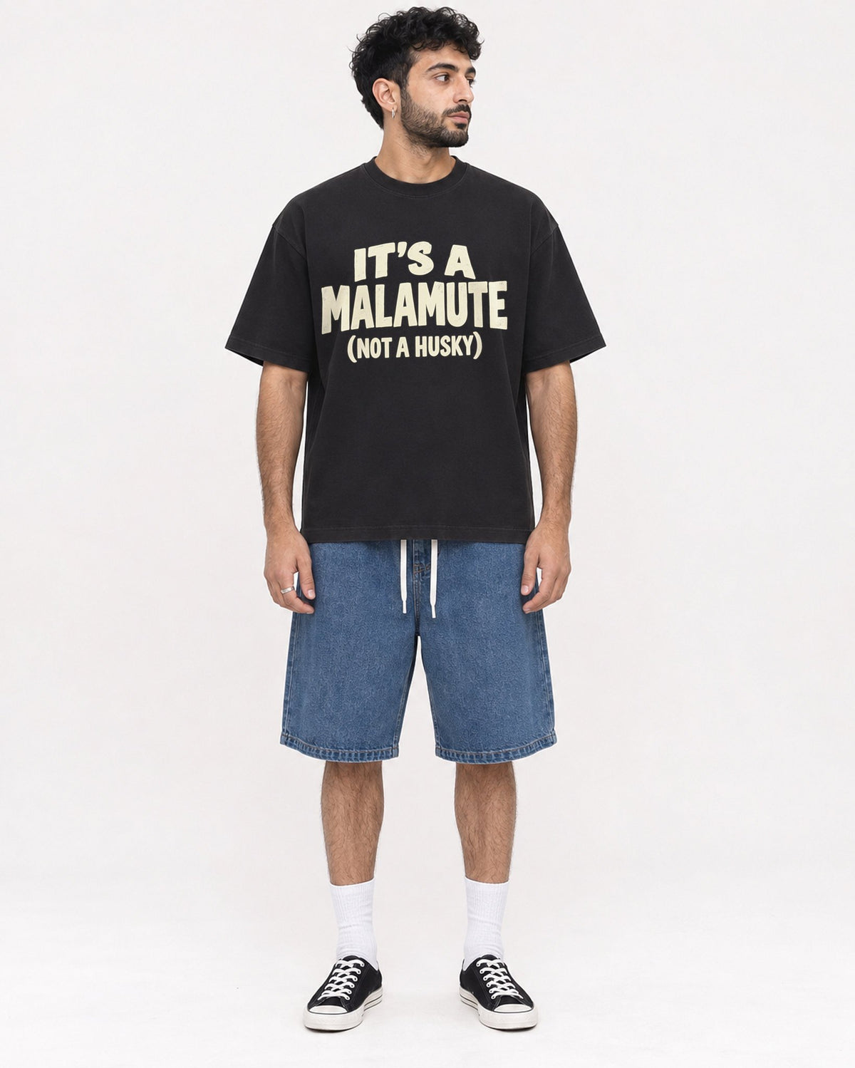 Mockup Boxy Heavyweight Tee Black male full-body 07
