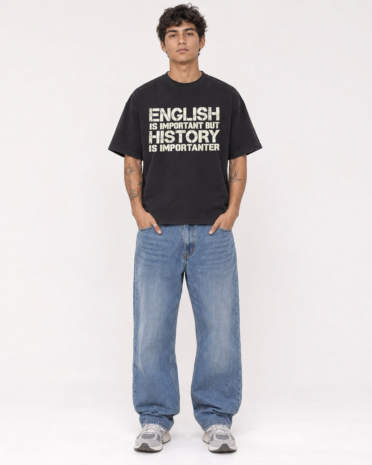 Mockup Boxy Heavyweight Tee Black male full-body 06