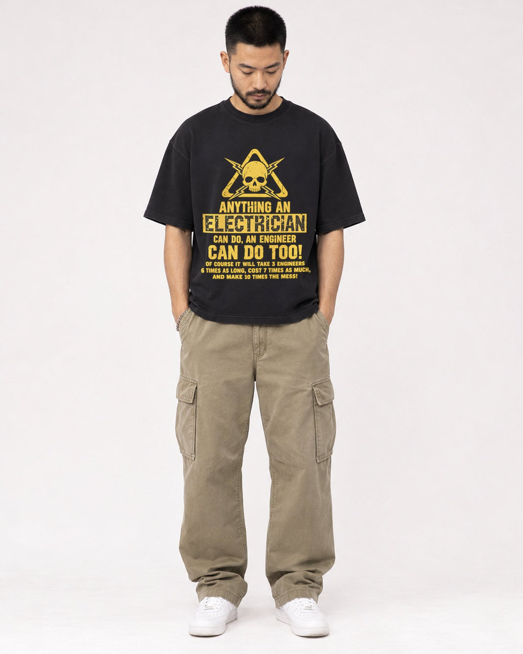 Mockup Boxy Heavyweight Tee Black male full-body 32