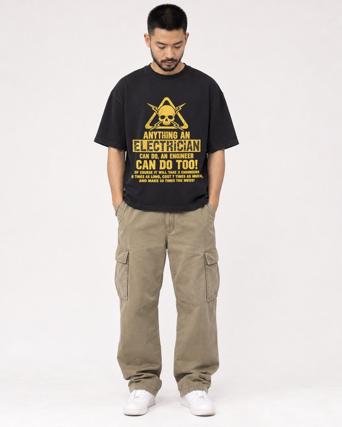Mockup Boxy Heavyweight Tee Black male full-body 32