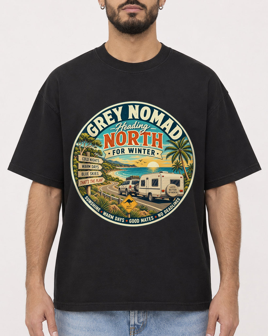 Mockup Boxy Heavyweight Tee Black male close-up 37