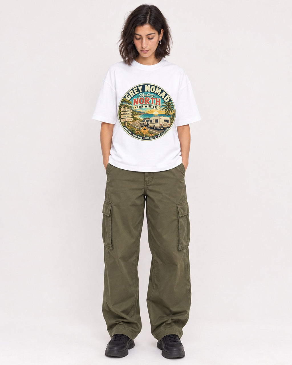 Mockup Boxy Heavyweight Tee White female full-body 37