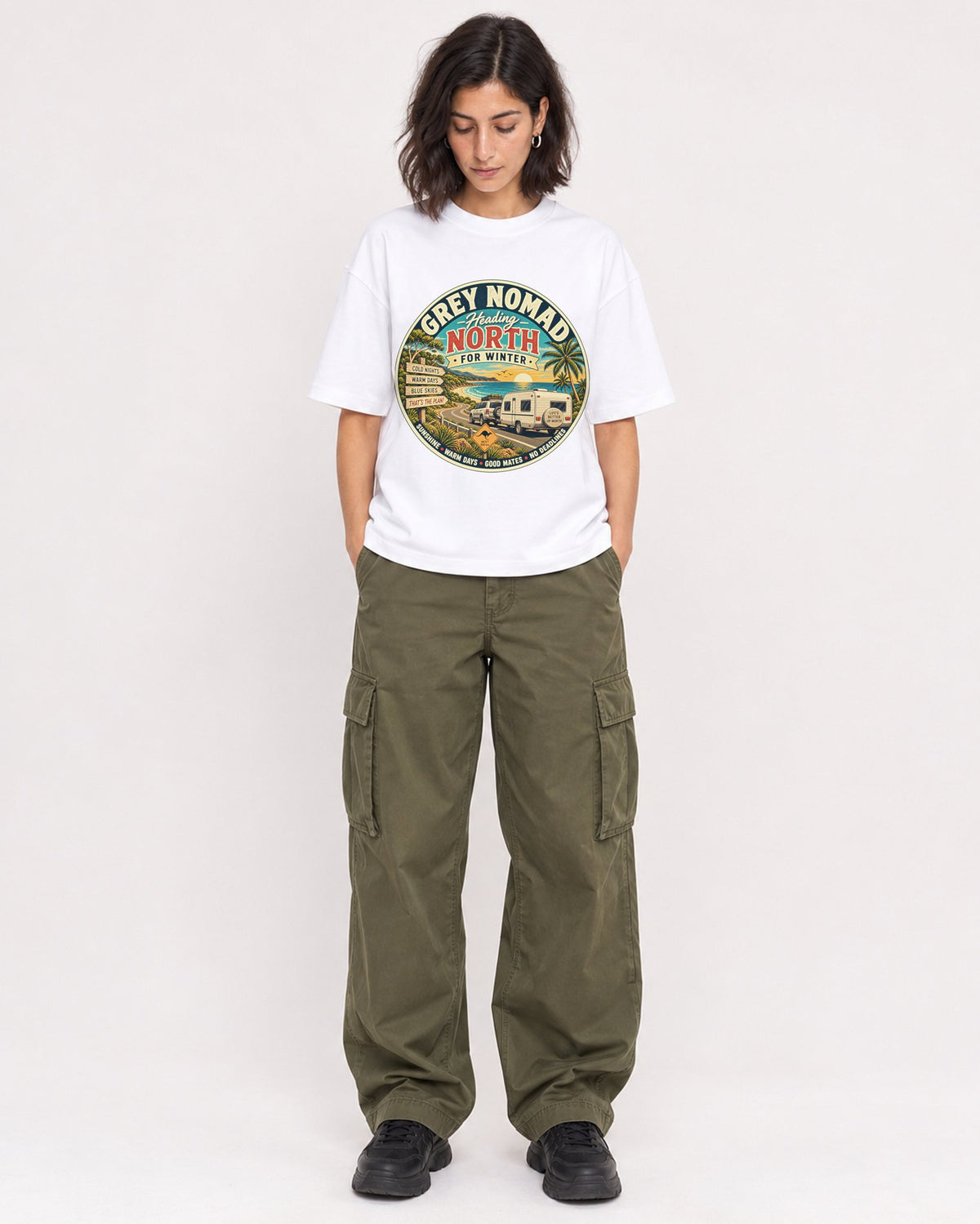 Mockup Boxy Heavyweight Tee White female full-body 37