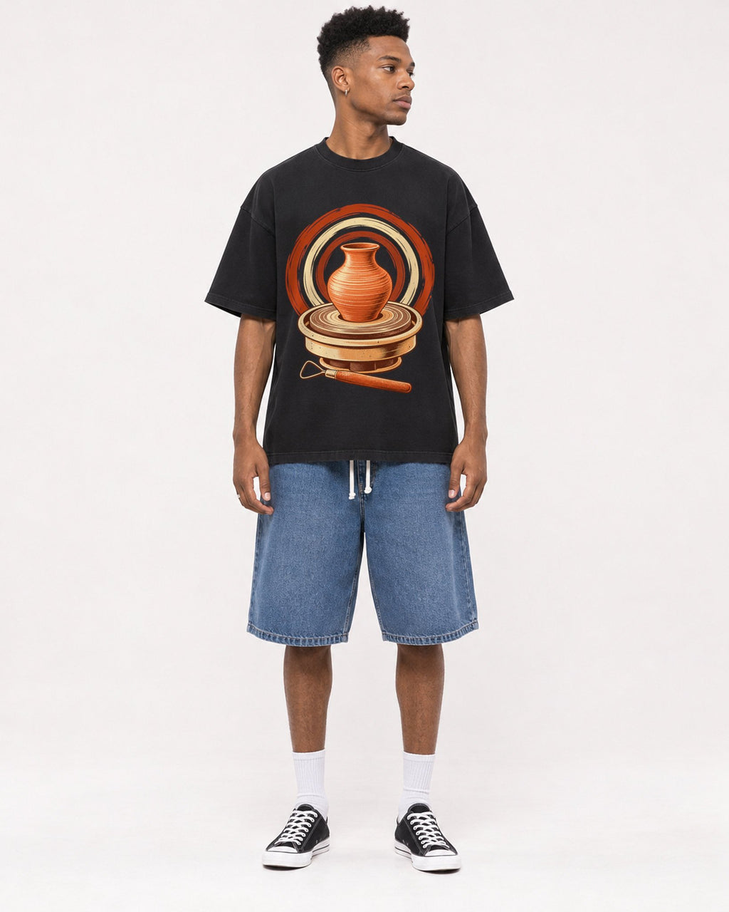 Mockup Boxy Heavyweight Tee Black male full-body 15