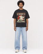 Mockup Boxy Heavyweight Tee Black male full-body 45