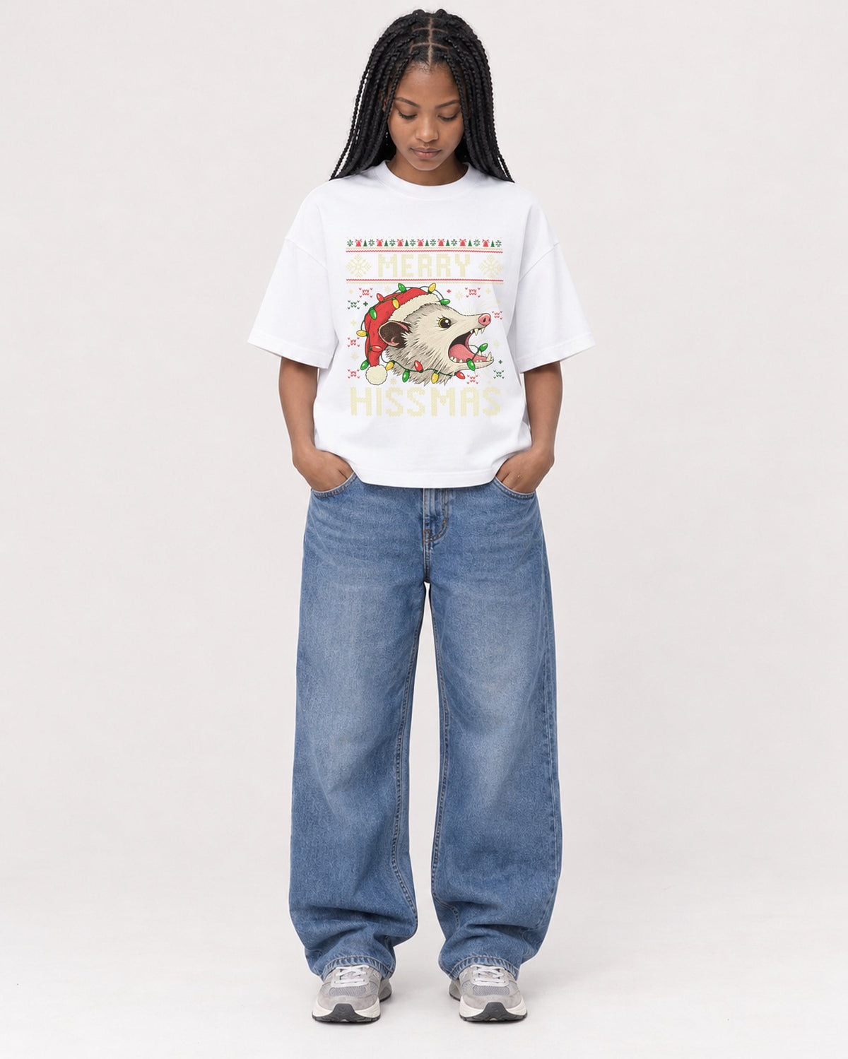 Mockup Boxy Heavyweight Tee White female full-body 45