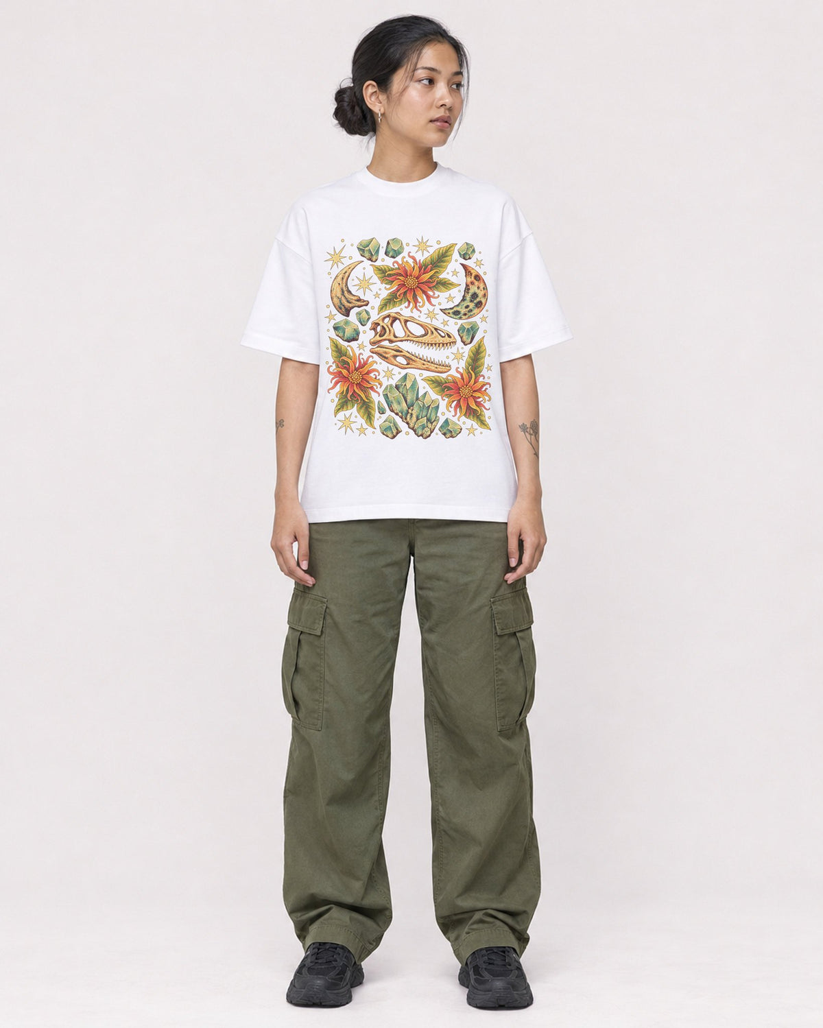 Mockup Boxy Heavyweight Tee White female full-body 12