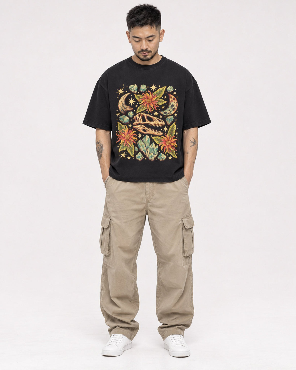 Mockup Boxy Heavyweight Tee Black male full-body 12