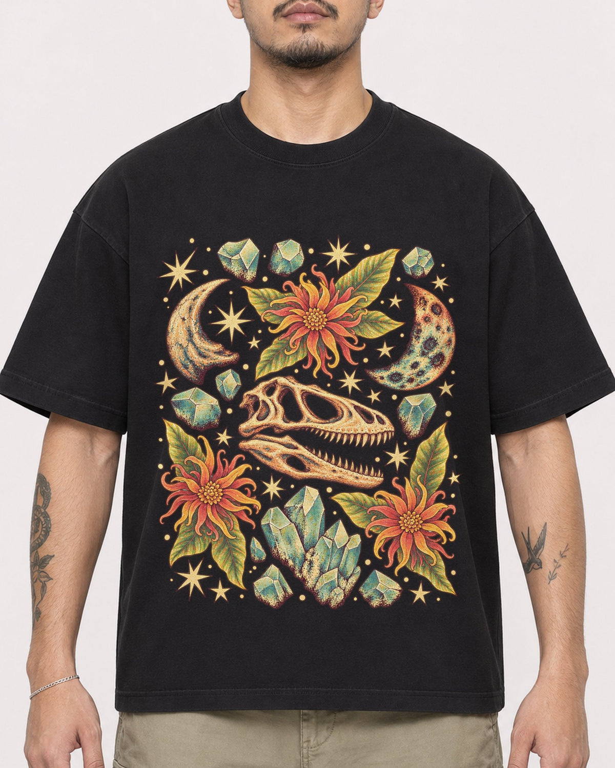 Mockup Boxy Heavyweight Tee Black male close-up 12