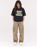 Mockup Boxy Heavyweight Tee Black female full-body 02